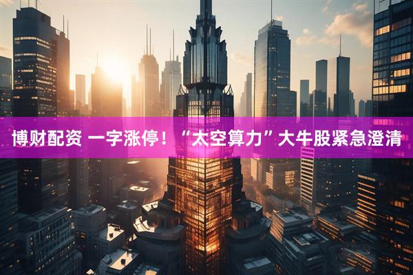 博财配资 一字涨停！“太空算力”大牛股紧急澄清
